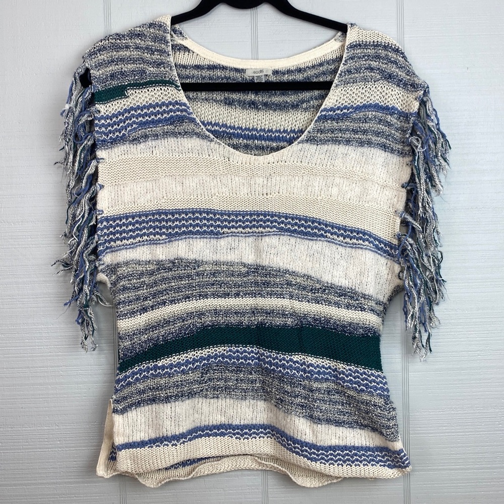 Ecoté Urban Outfitters Knit Blue White Fringe Short Sleeve Sweater Top XS
